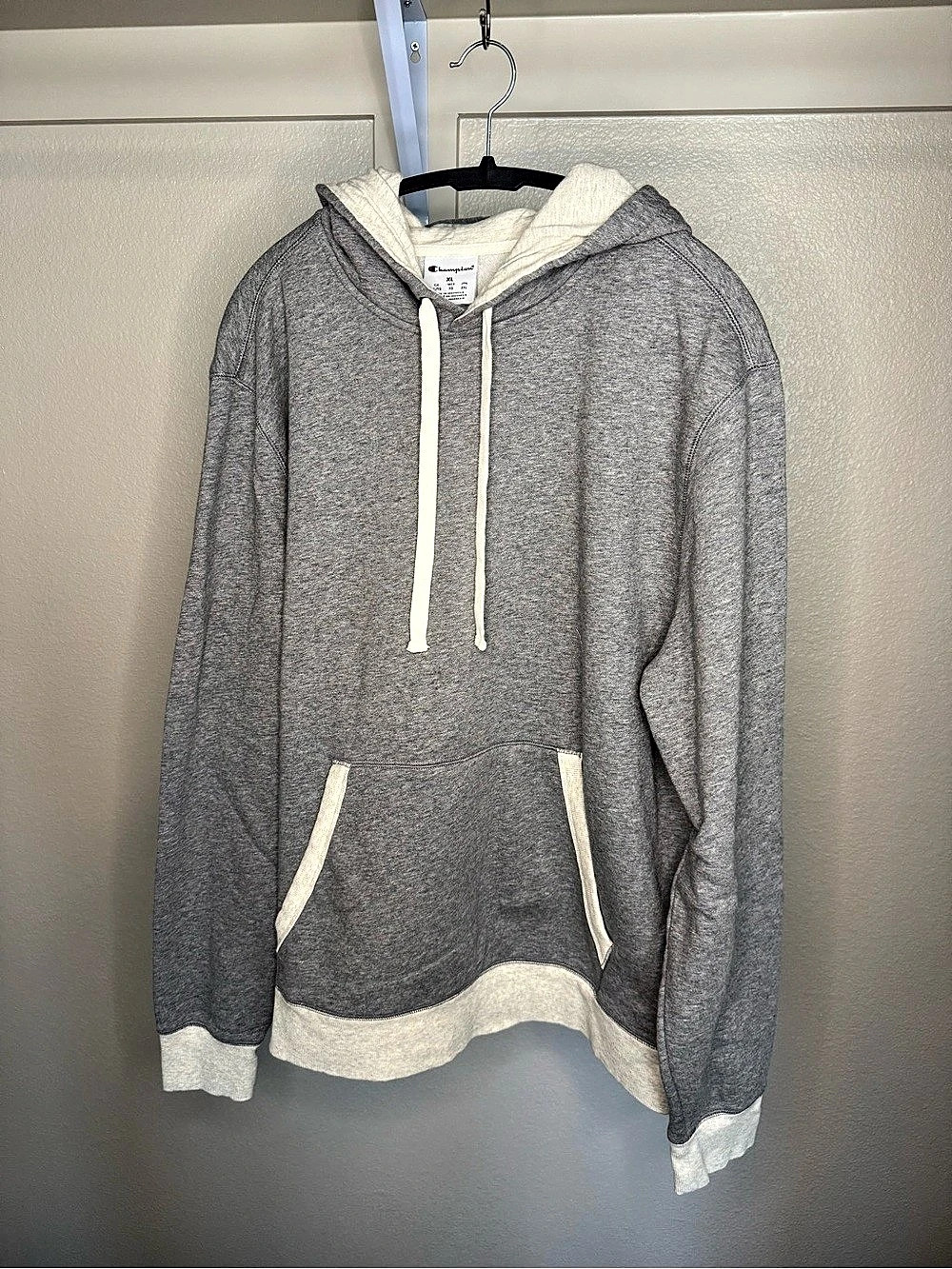 Champion Color Block Hoodie Gray & Cream Size XL